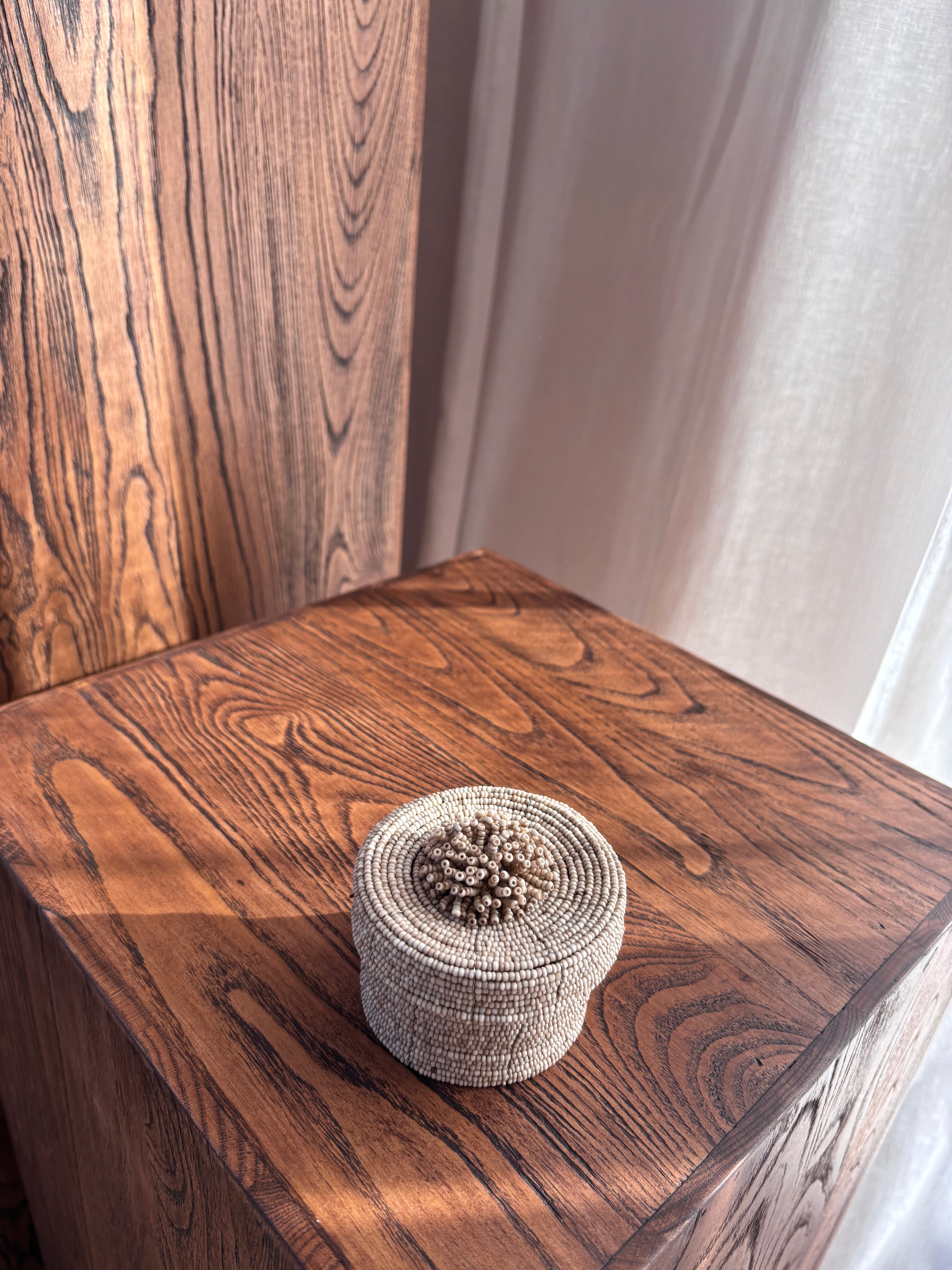 Hand Beaded Trinket Box Mini natural