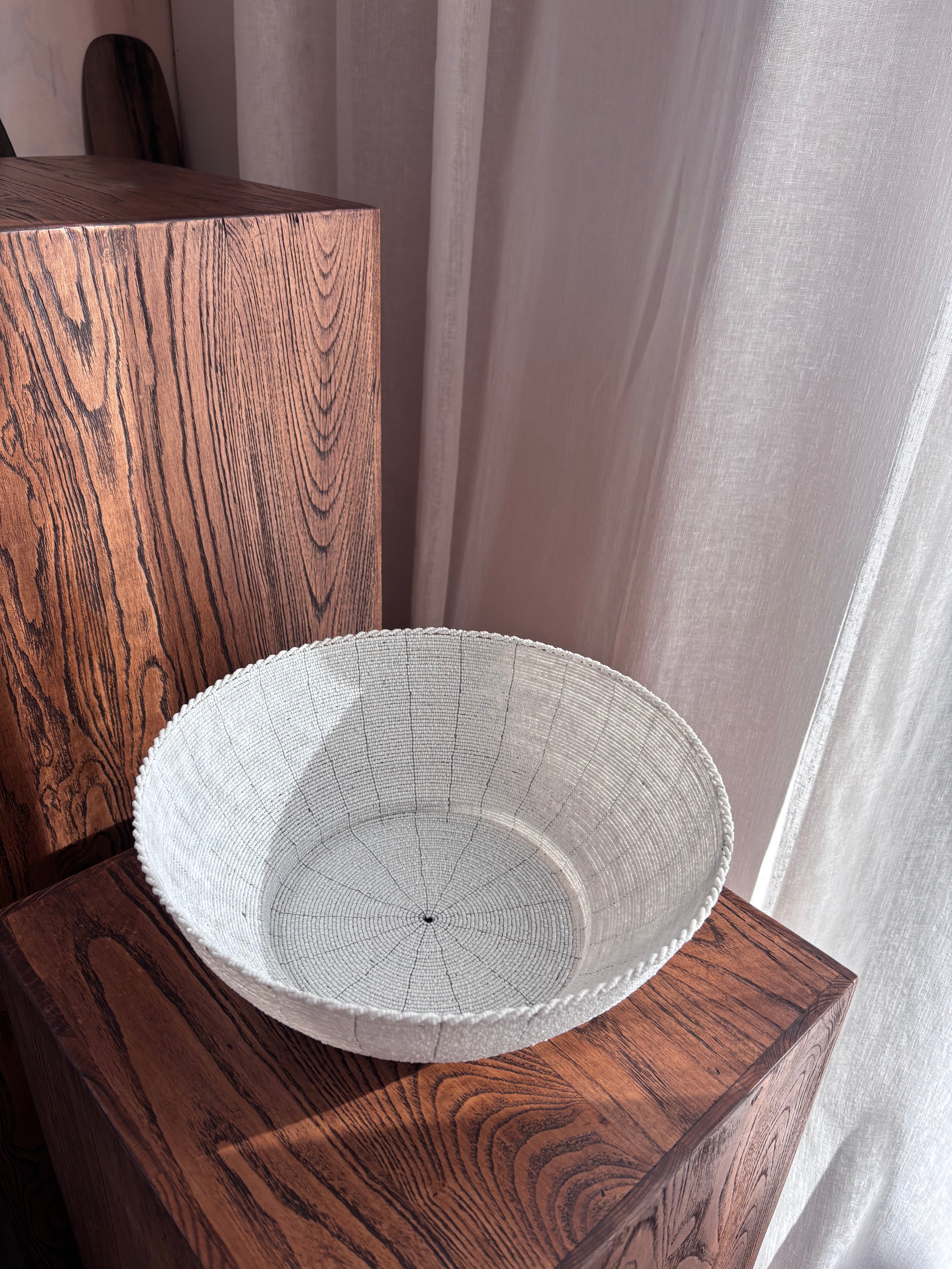 Hand Beaded Bowl - White