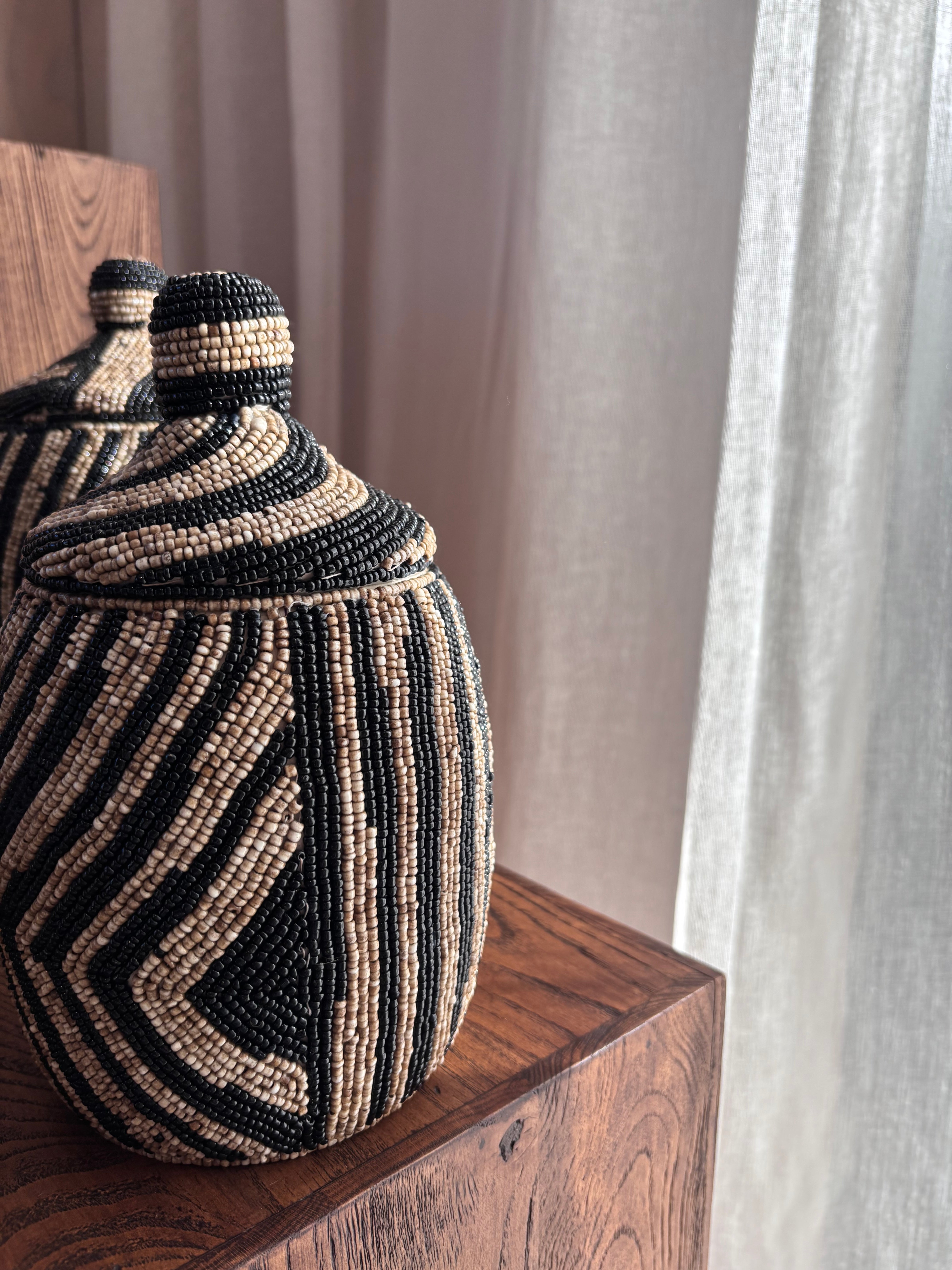 Beaded Canister - Natural / Black