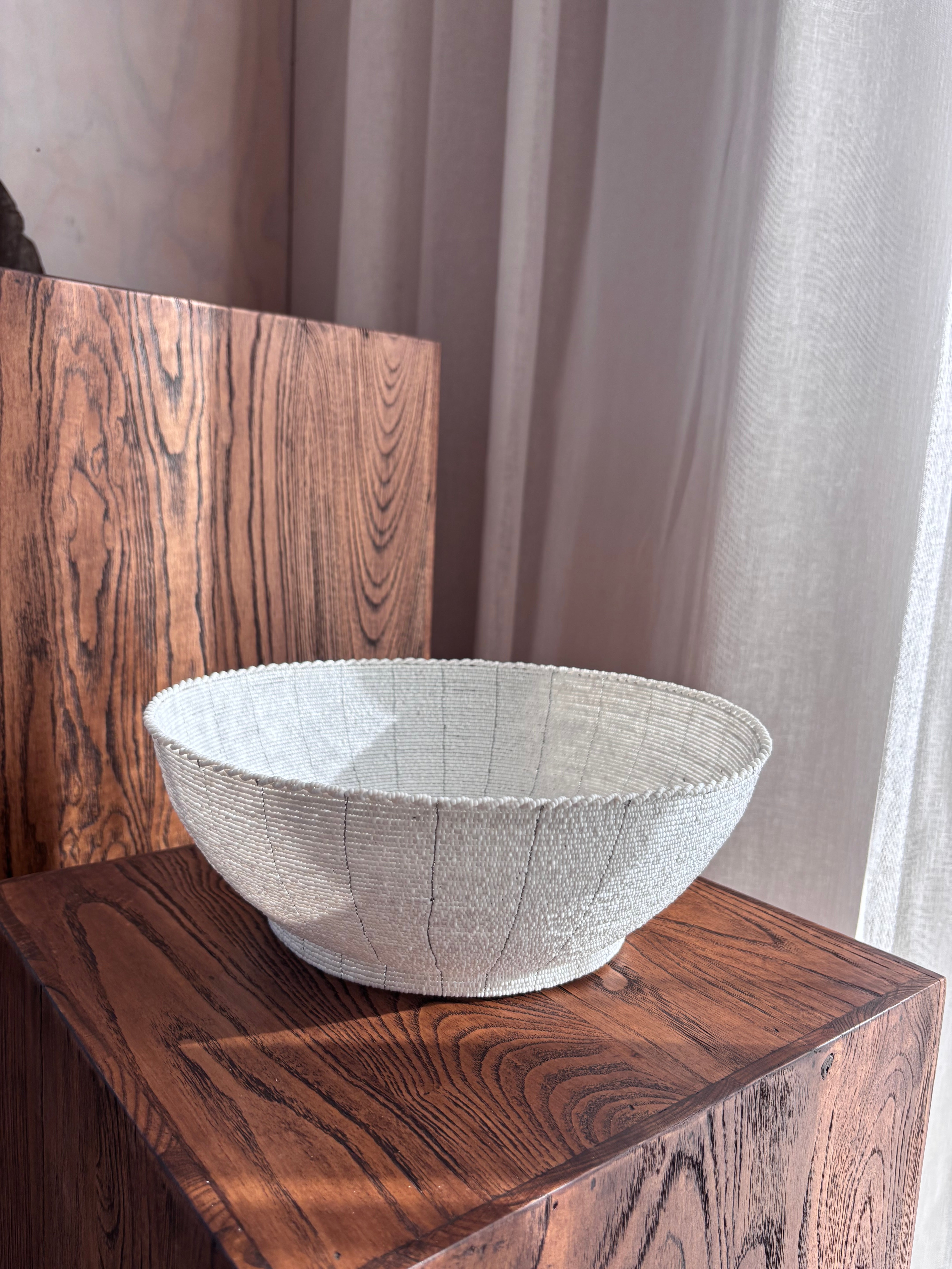 Hand Beaded Bowl - White