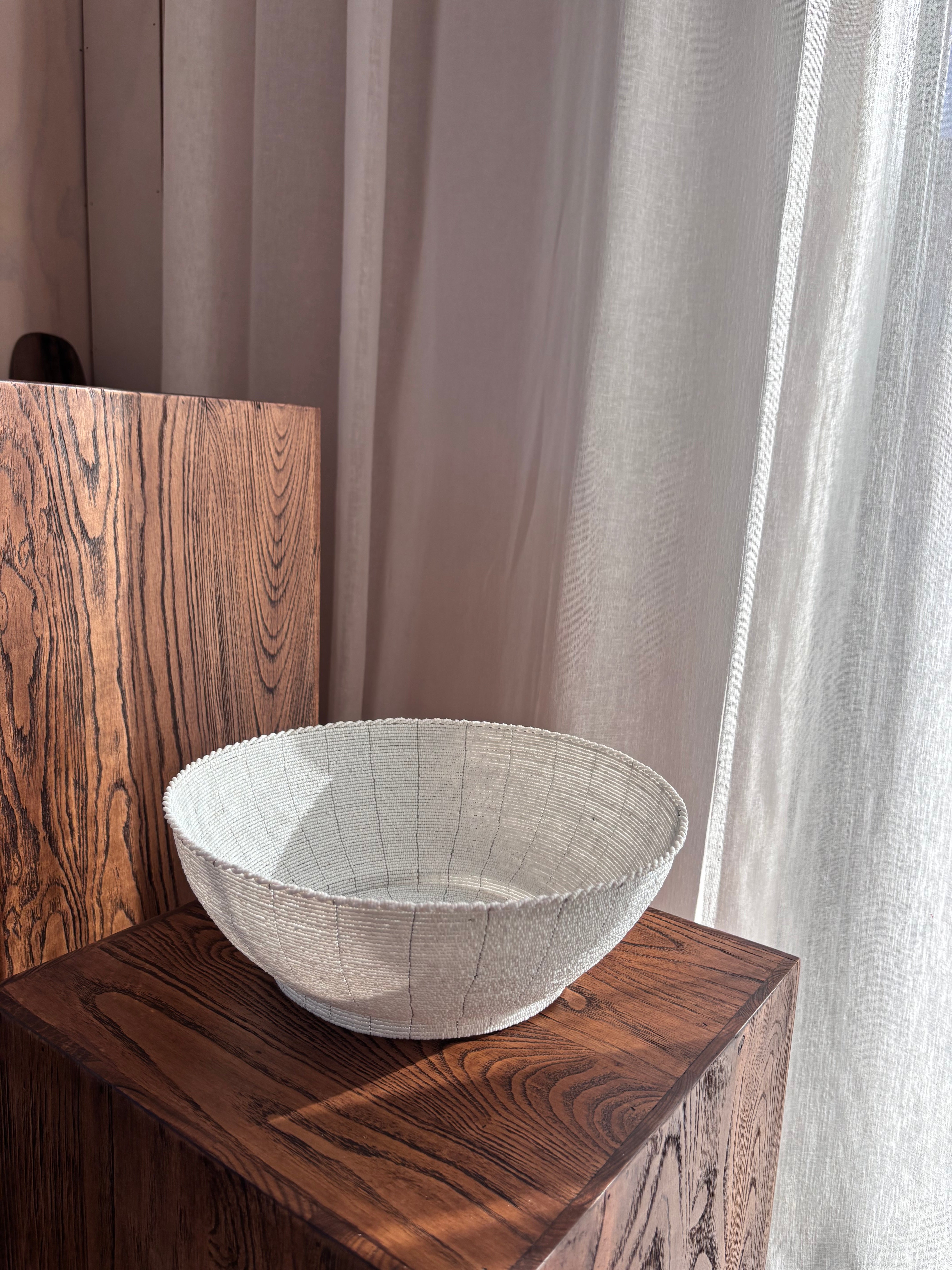 Hand Beaded Bowl - White