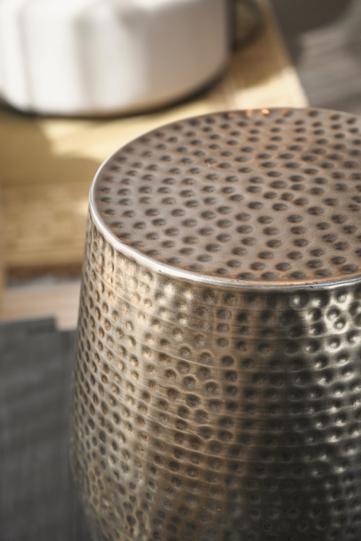 Hammered Brass Stool in Pewter