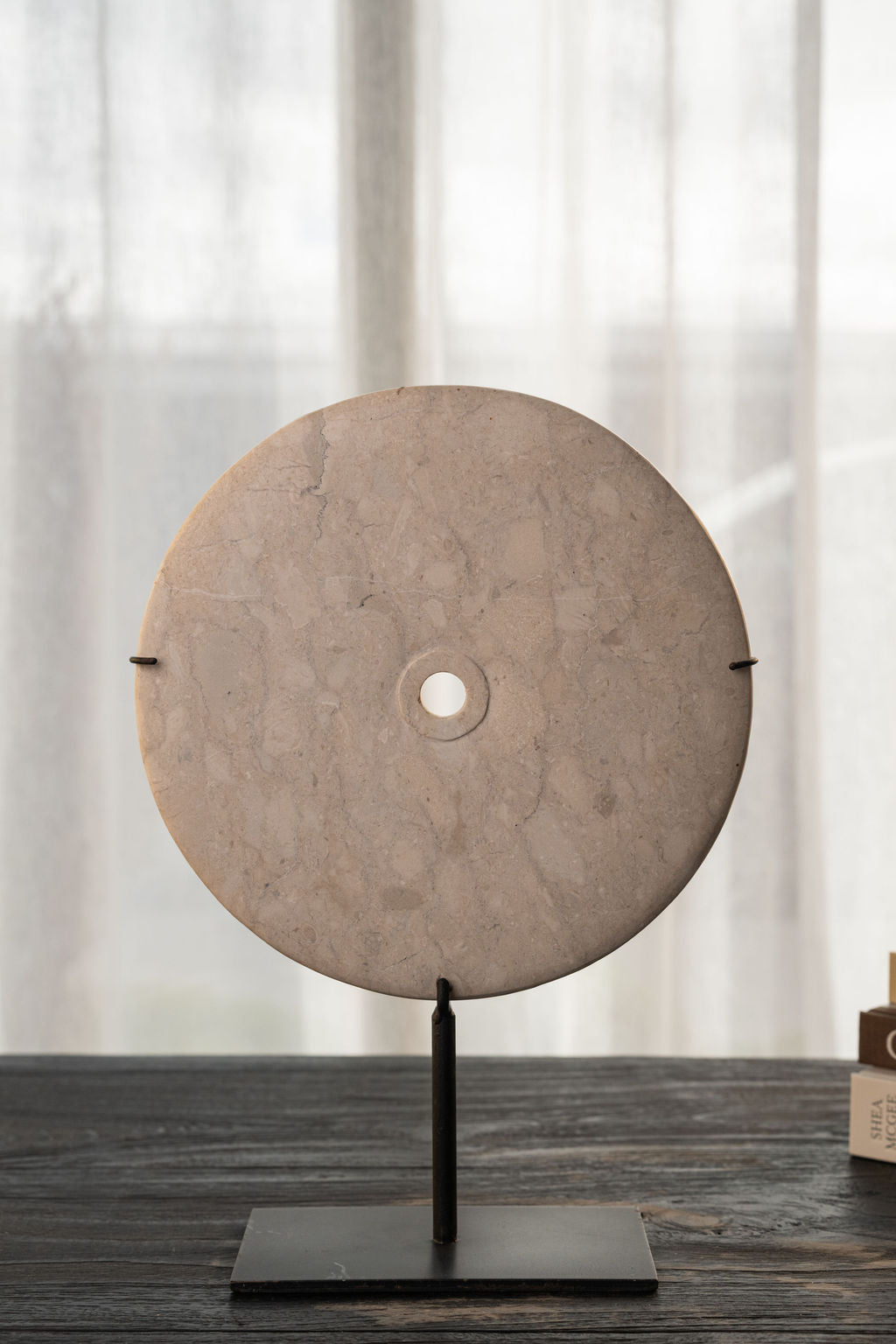 White Marble Eternity Stone On Stand - DIA: 25.5cm