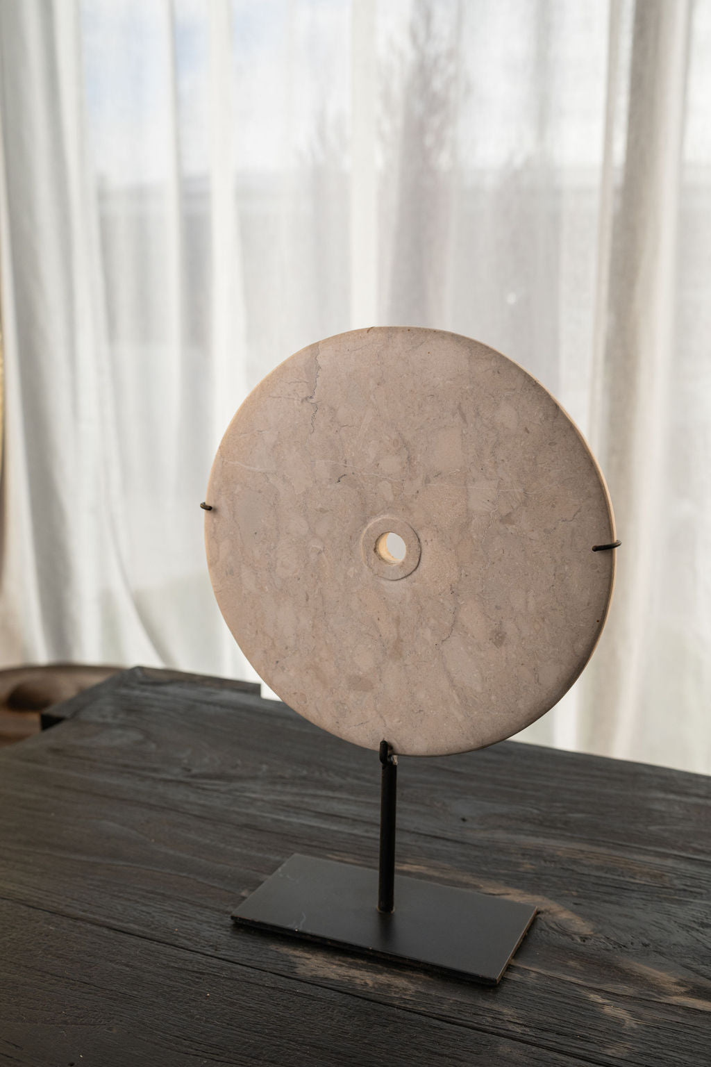 White Marble Eternity Stone On Stand - DIA: 25.5cm