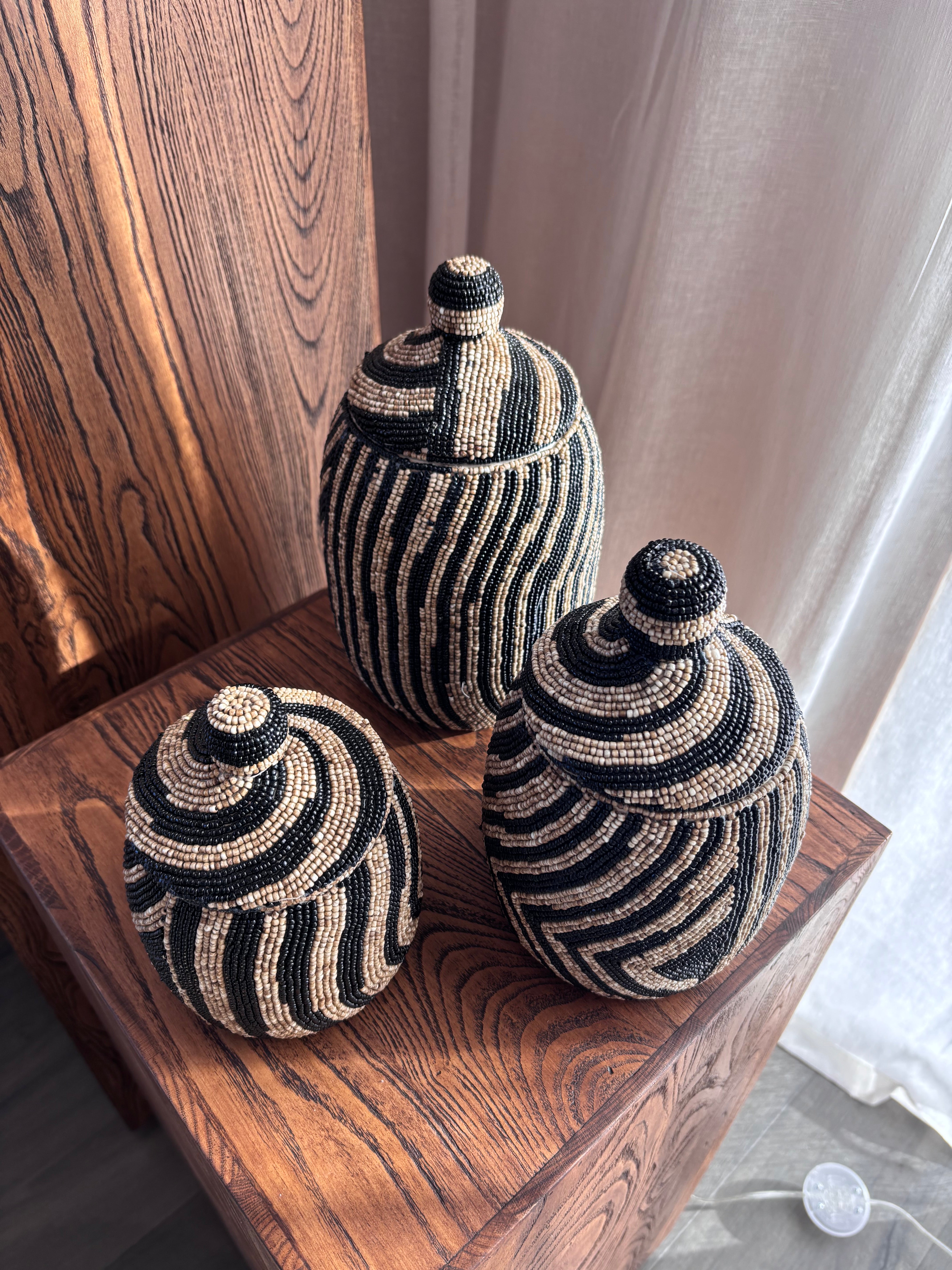 Beaded Canister - Natural / Black