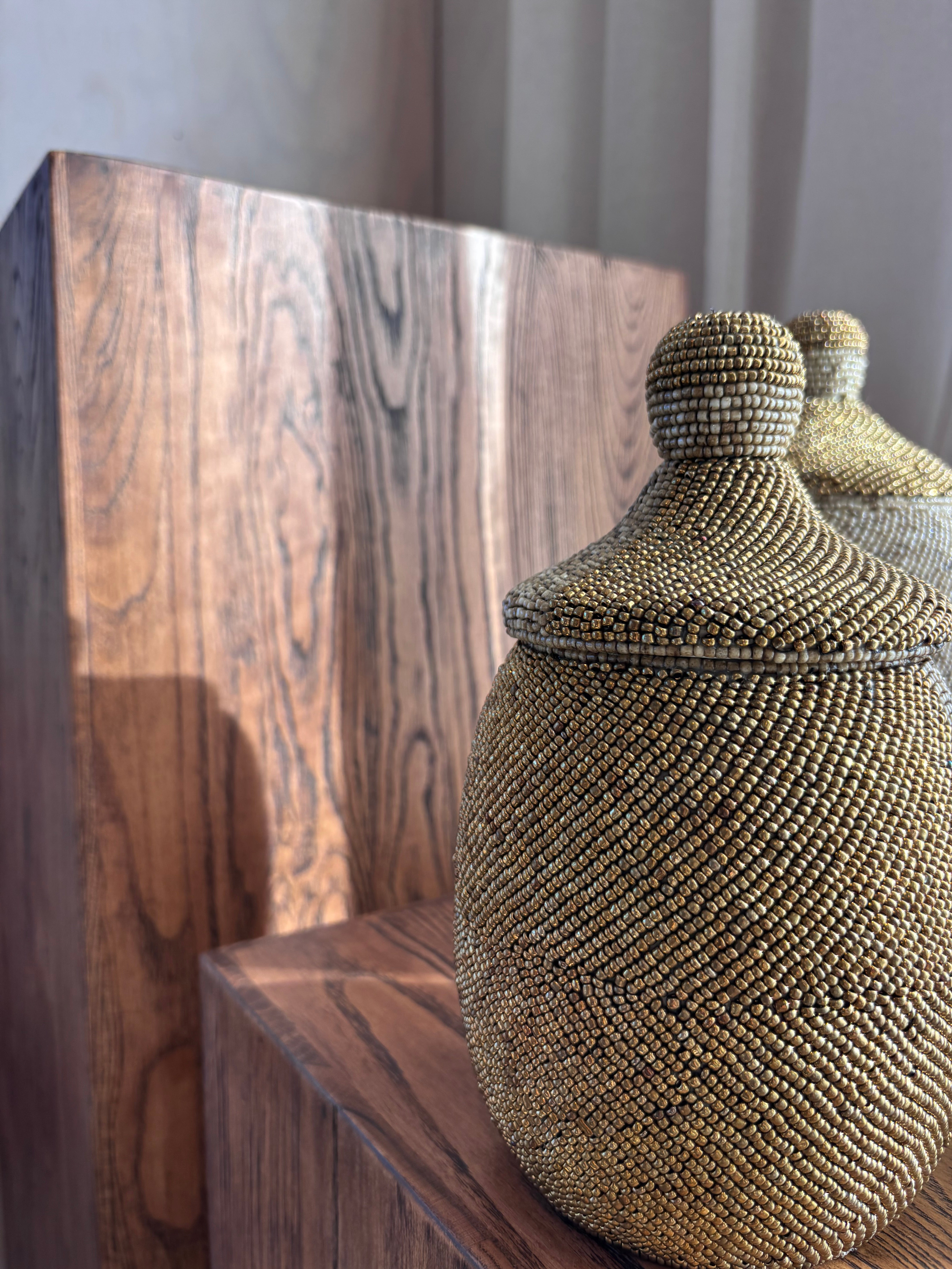 Beaded Canister - Gold / Natural