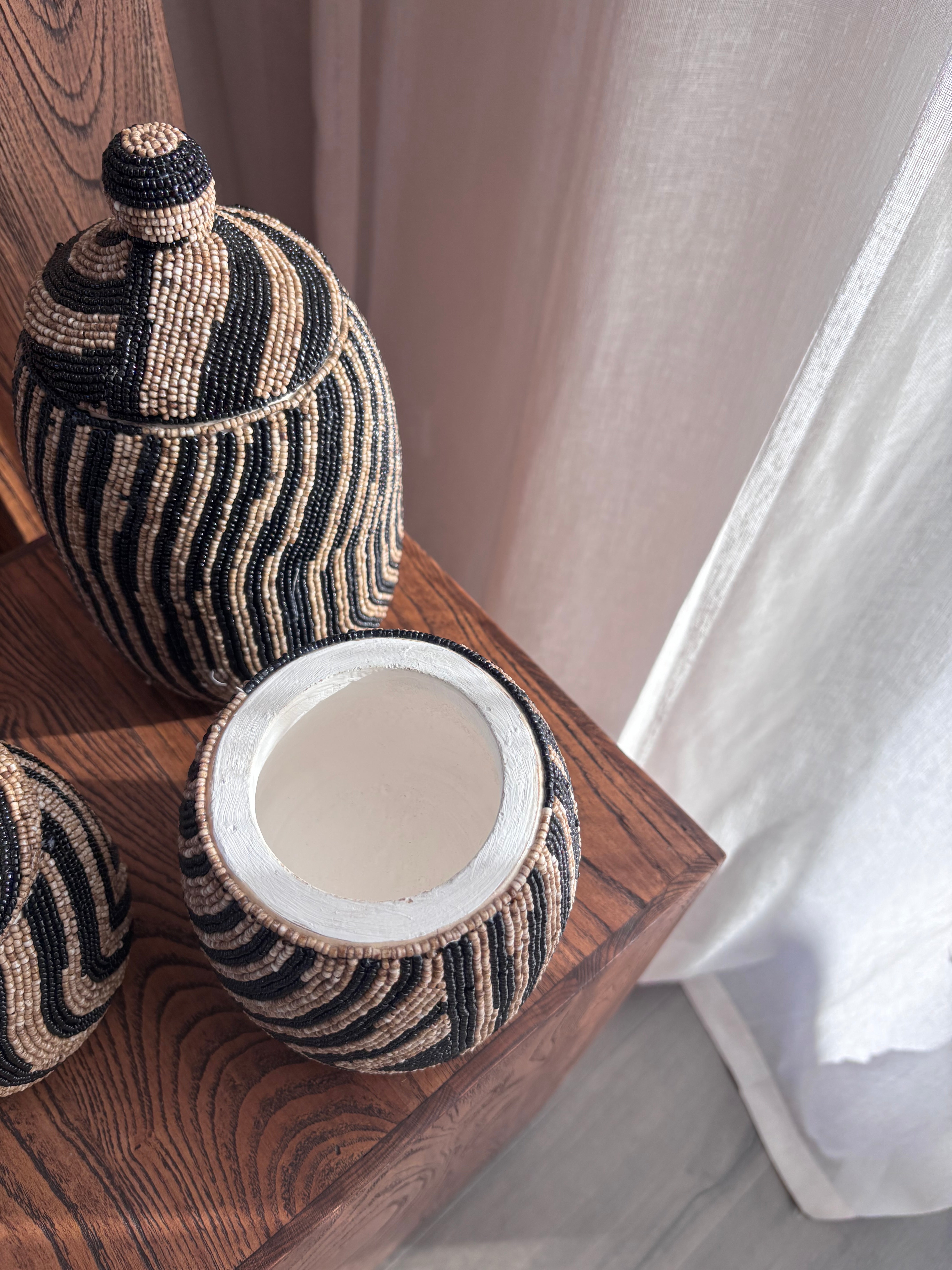 Beaded Canister - Natural / Black