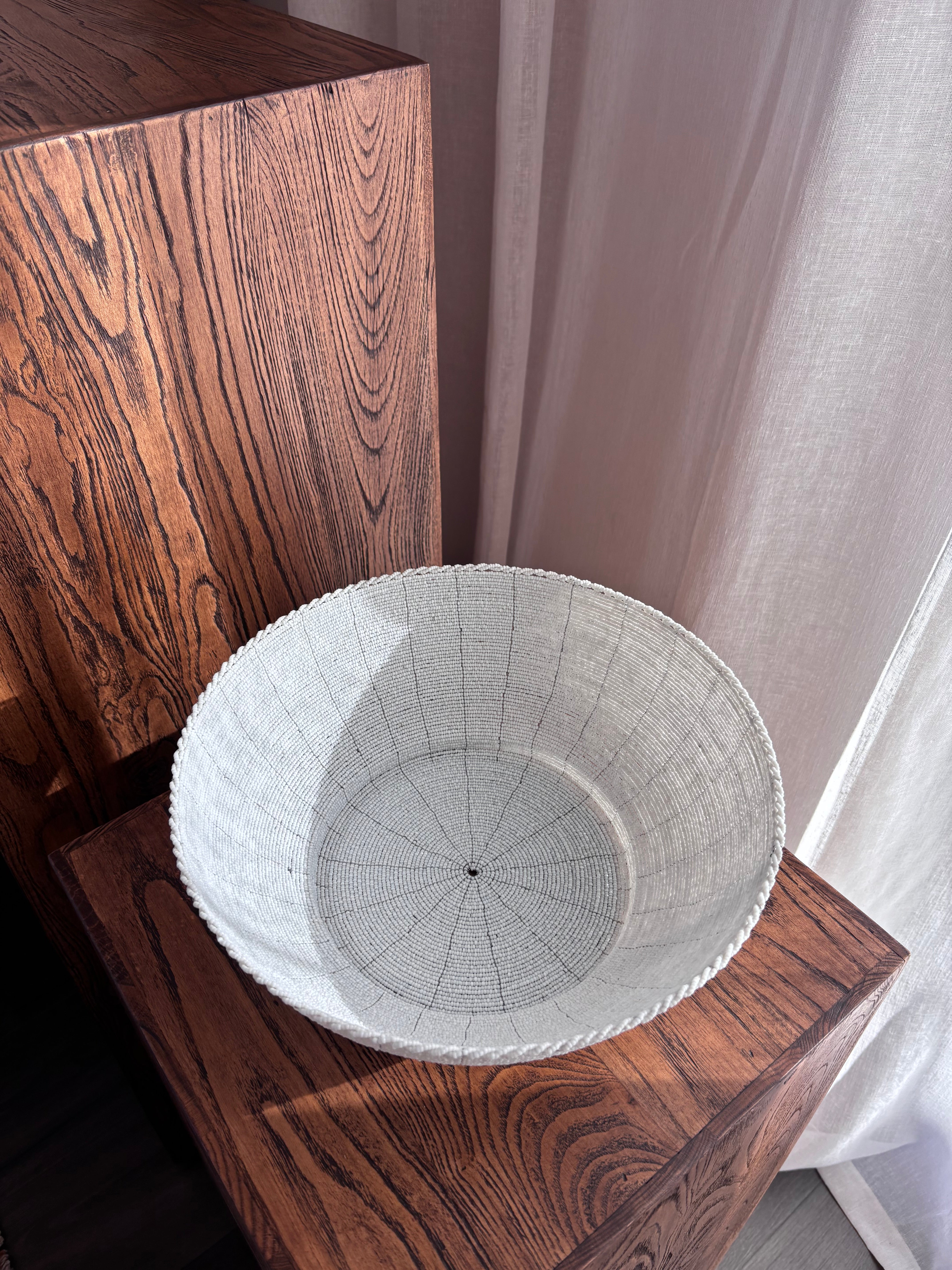 Hand Beaded Bowl - White