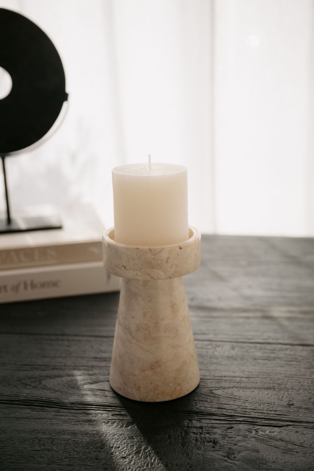 Oro Candle Holder - Cream Marble