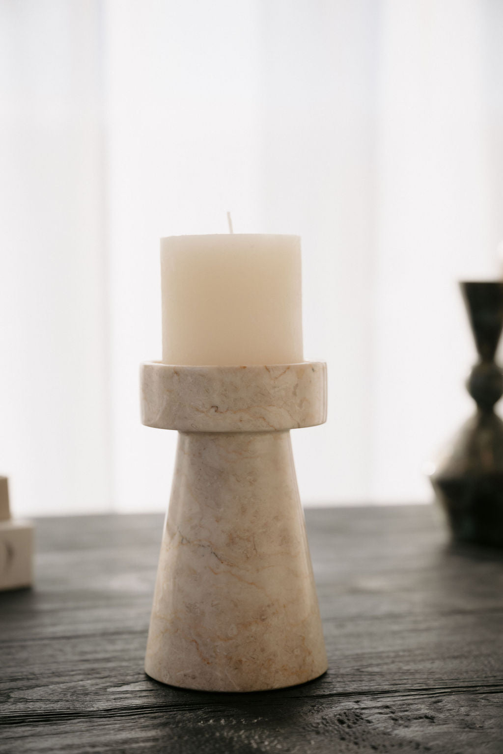 Oro Candle Holder - Cream Marble