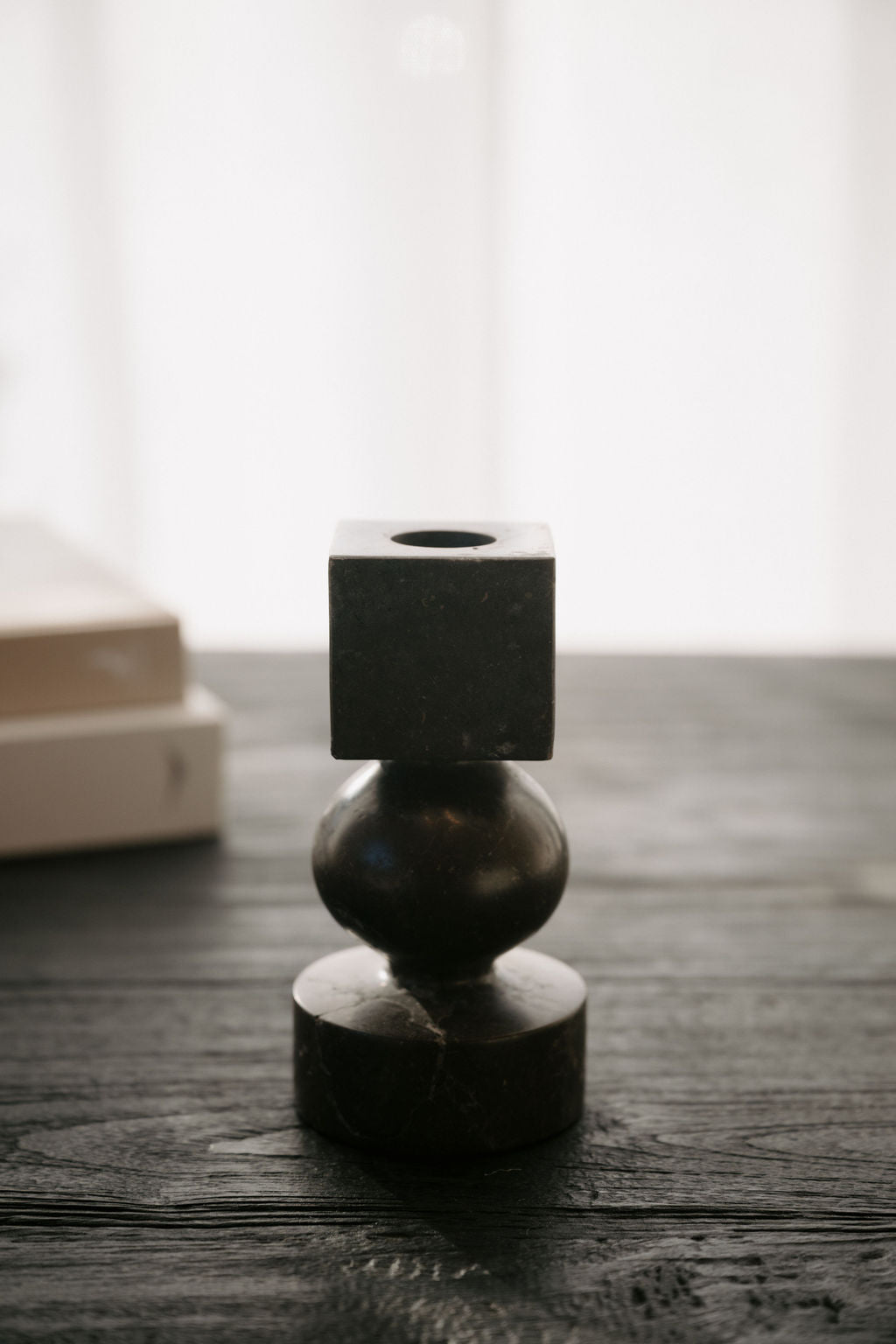Noor Candle Holder — Black Marble