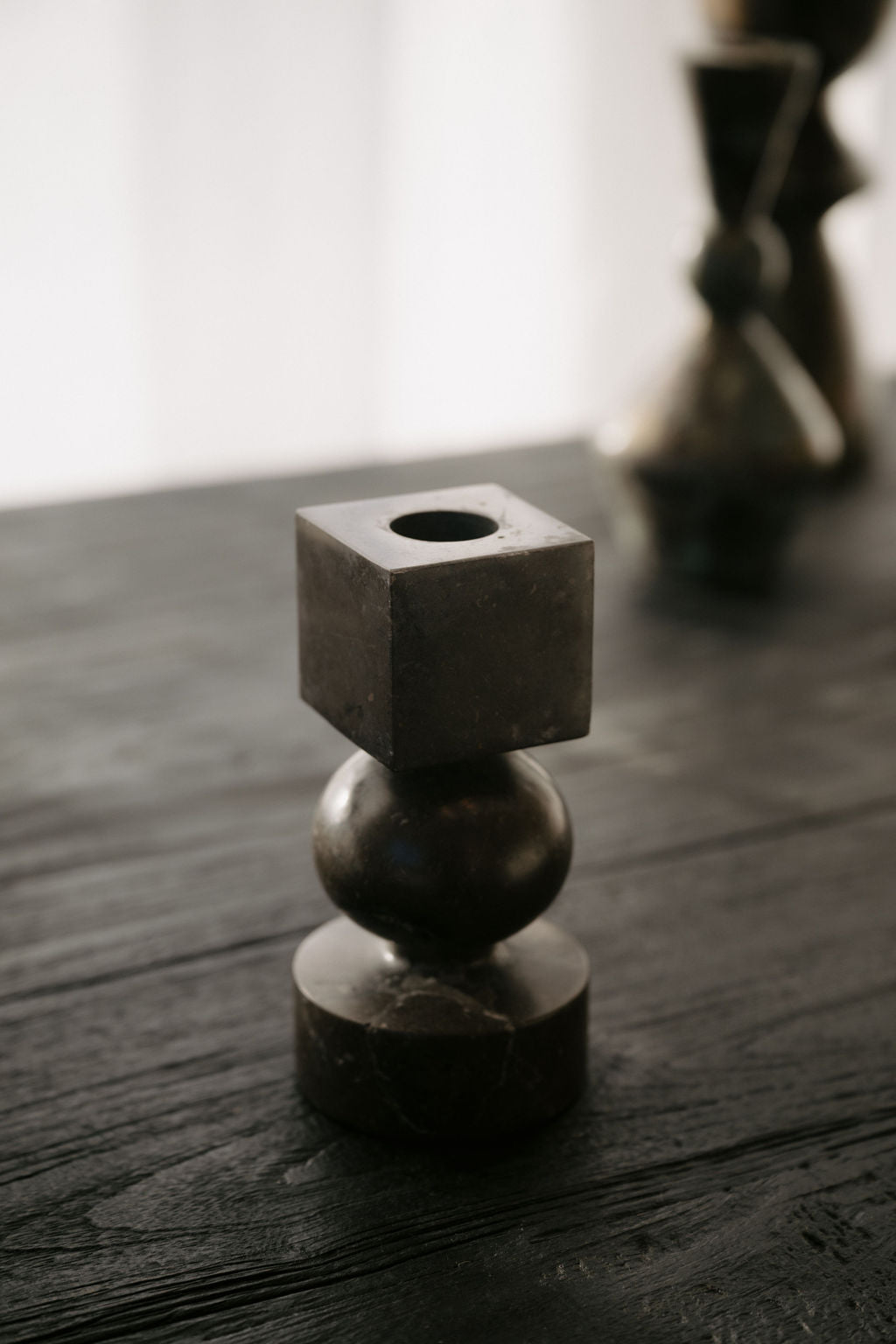 Noor Candle Holder — Black Marble