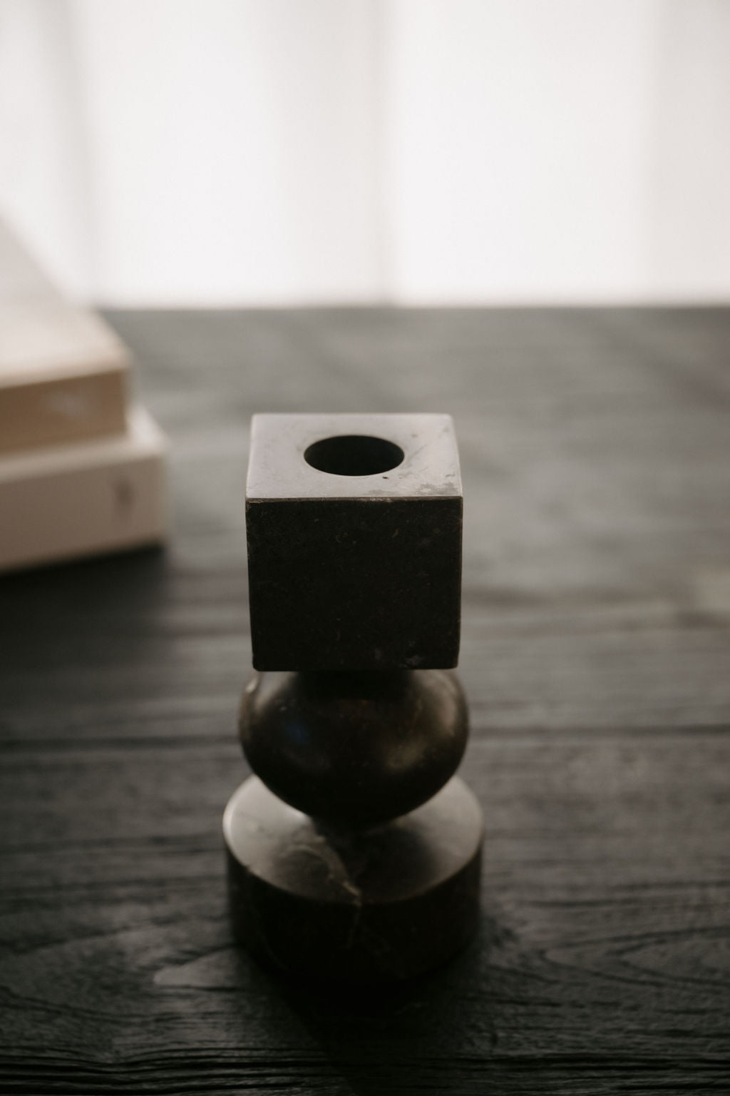 Noor Candle Holder — Black Marble