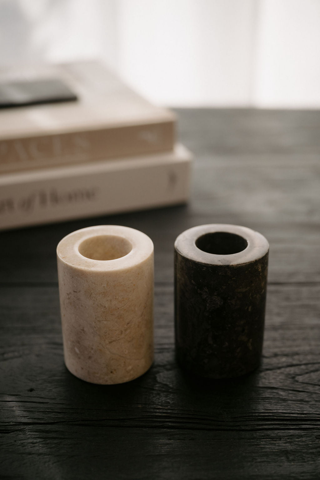 Alina Candle Holder — Black Marble