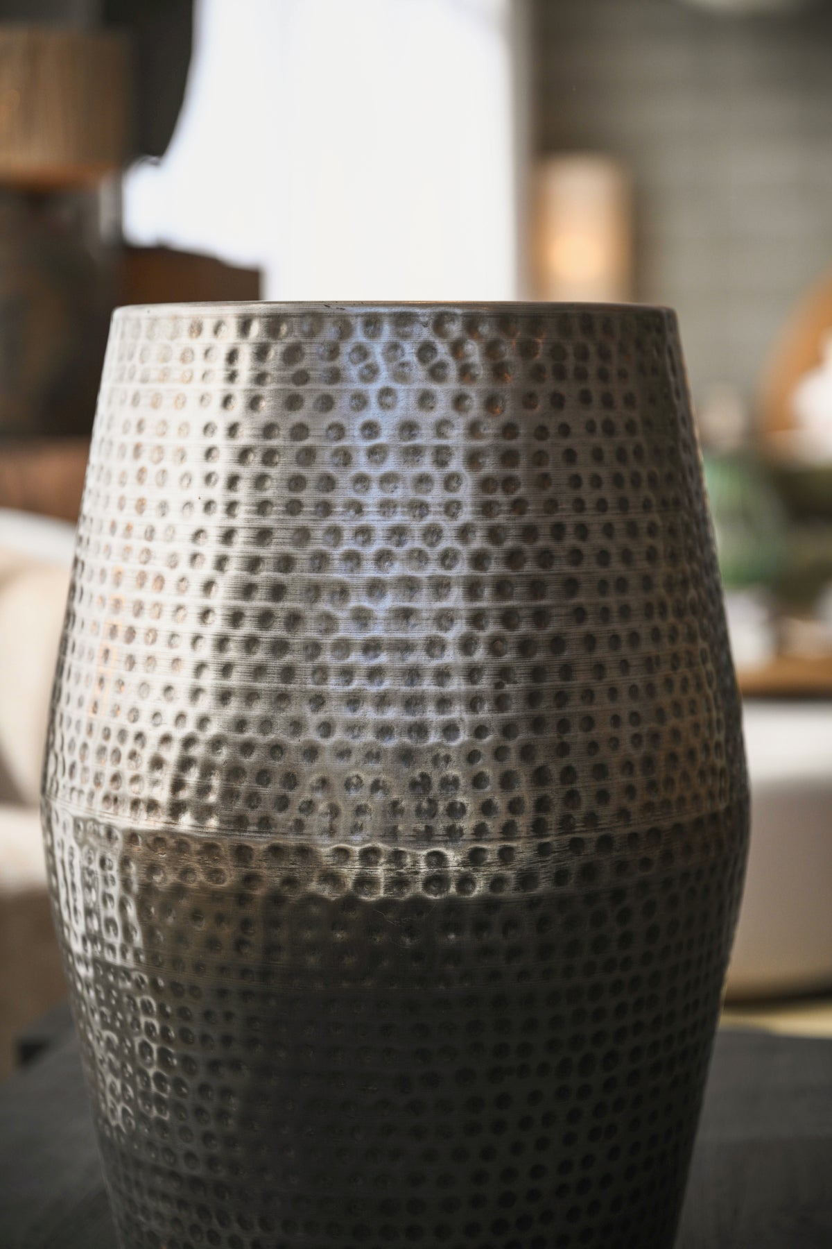 Hammered Brass Stool in Pewter