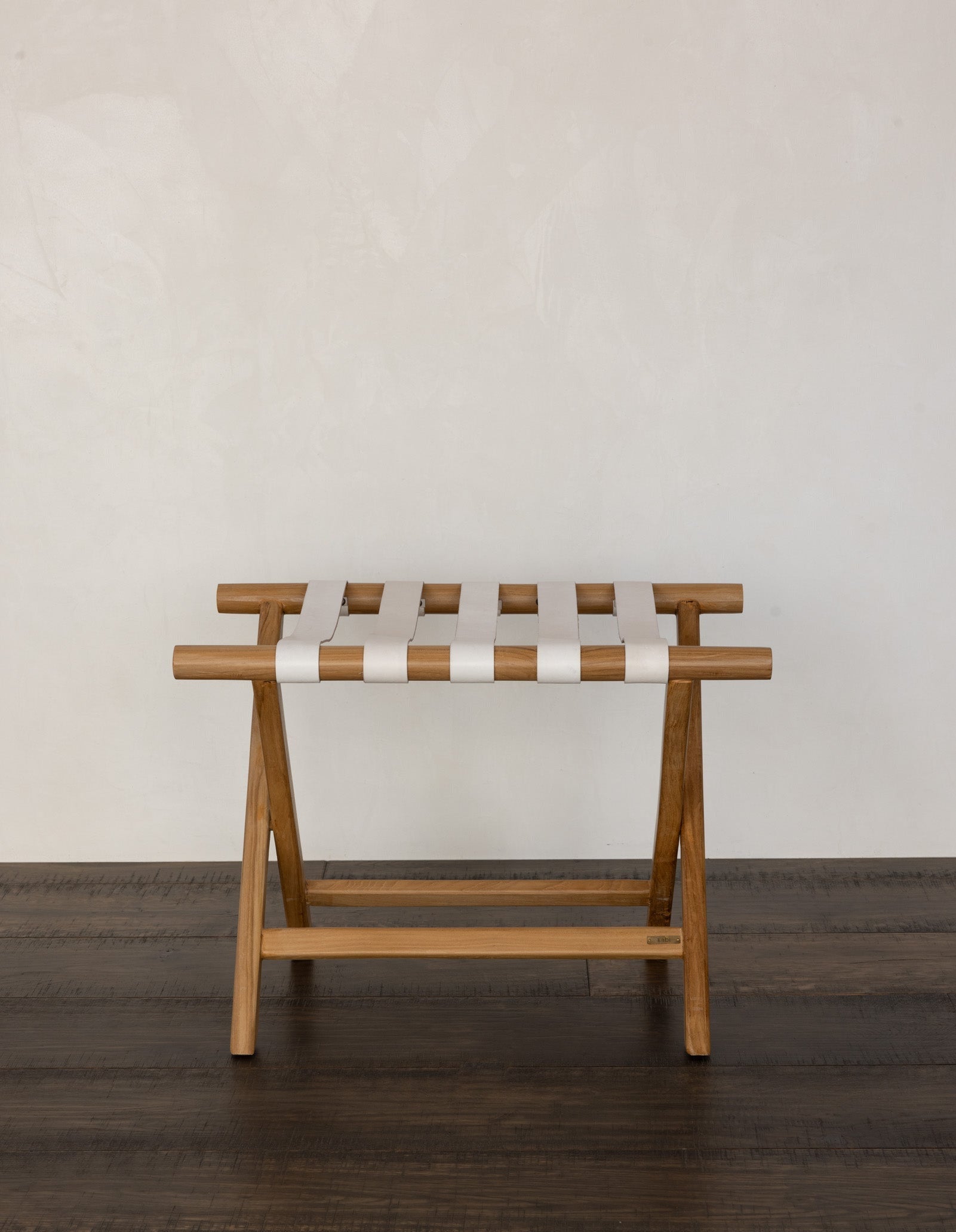 Teak + Leather Folding Luggage Rack — White
