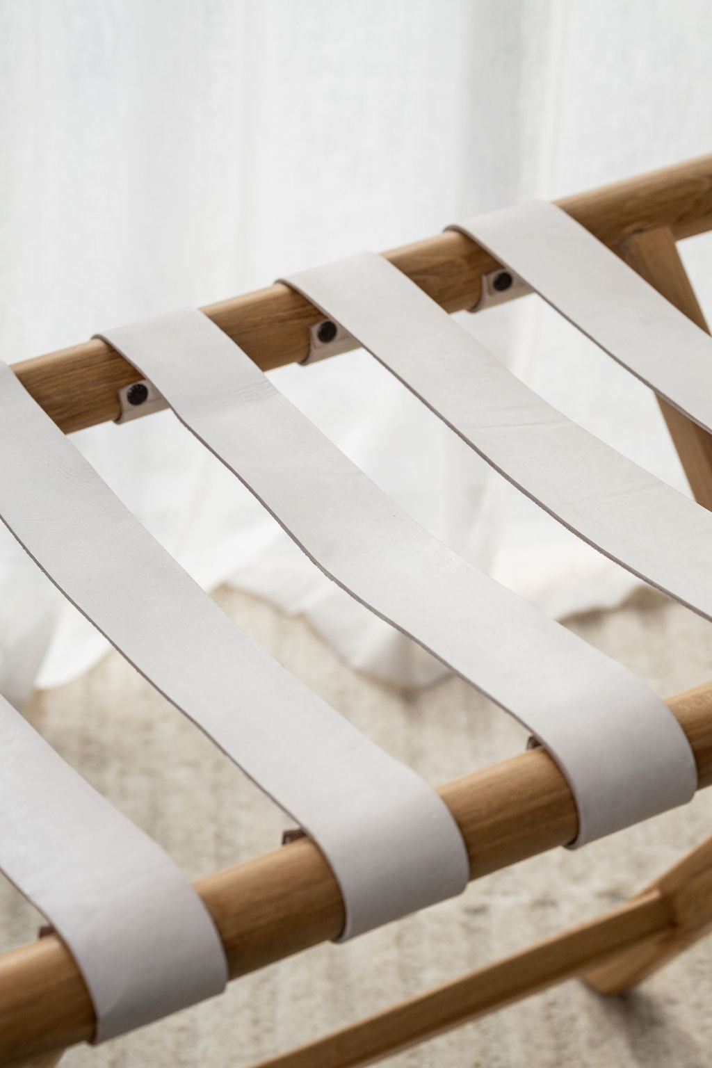 Teak + Leather Folding Luggage Rack — White