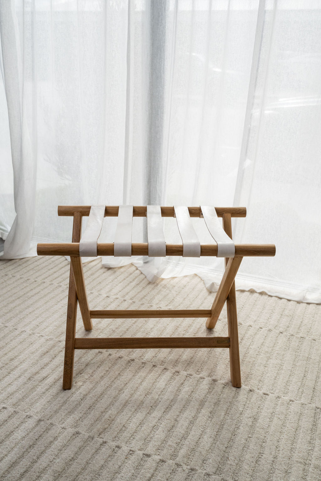 Teak + Leather Folding Luggage Rack — White