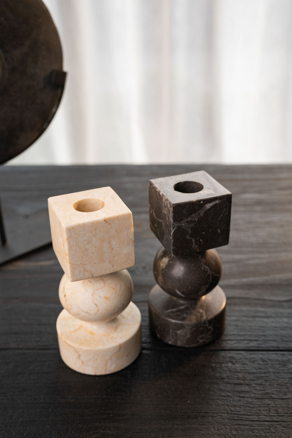Noor Candle Holder — Black Marble