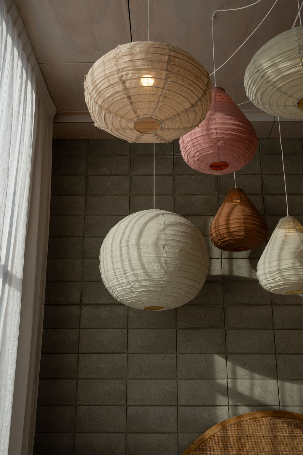 Oval 60cm Lantern — Natural Linen Fringe