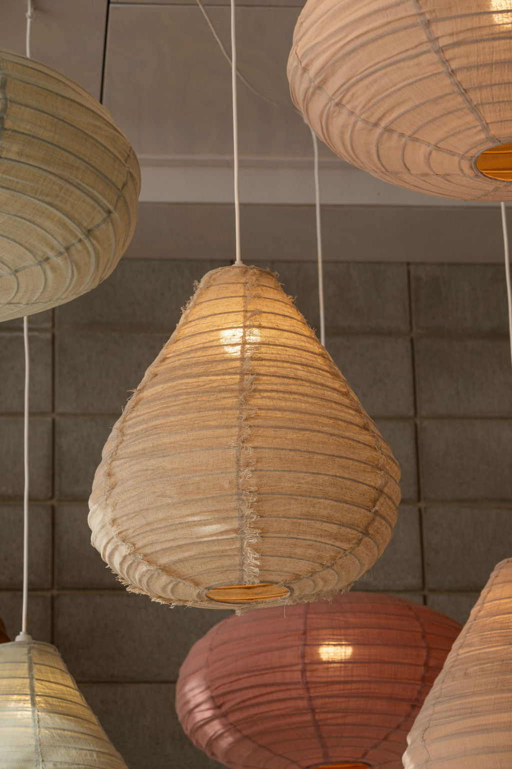 Tear Drop Lantern — Natural Linen Fringe