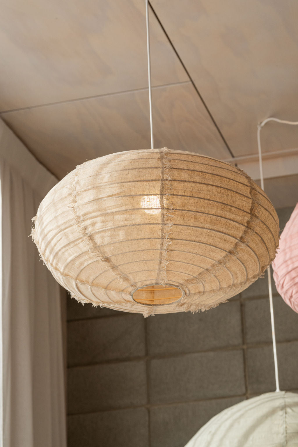 Oval 60cm Lantern — Natural Linen Fringe