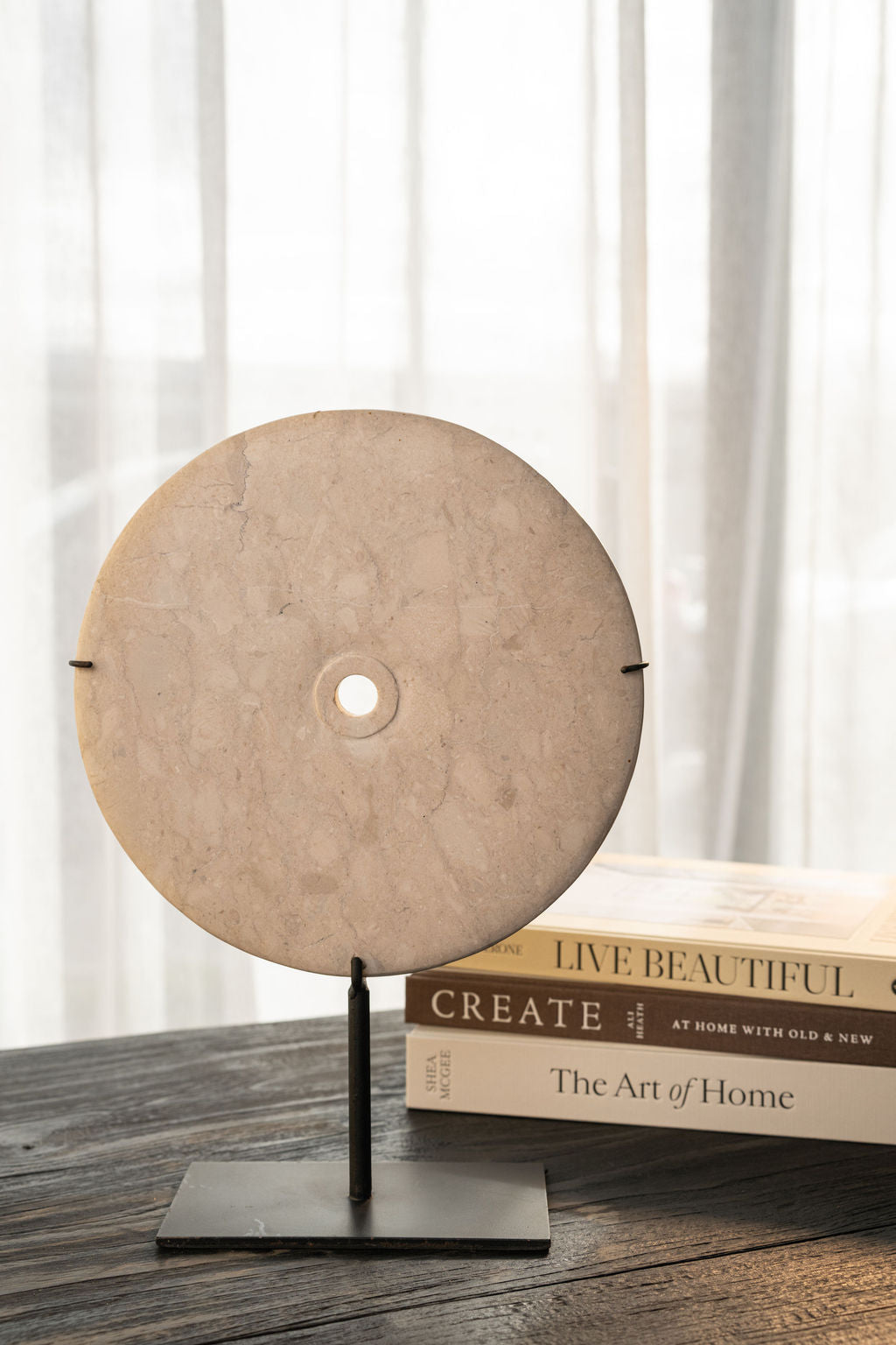 White Marble Eternity Stone On Stand - DIA: 25.5cm