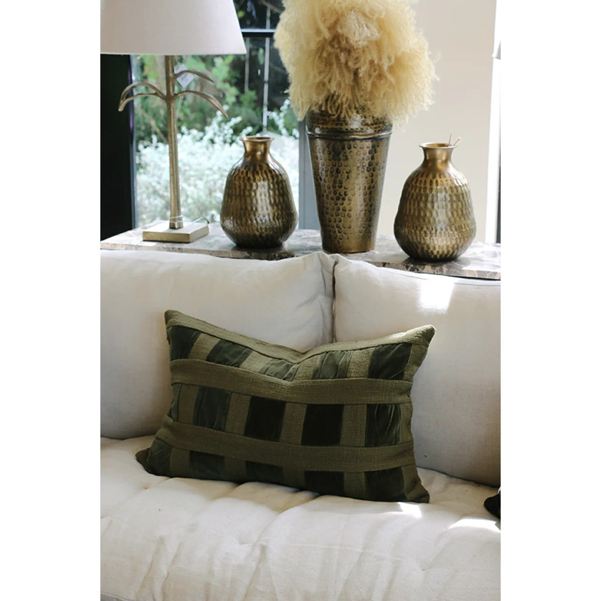 Emerald Velvet Check Cushion