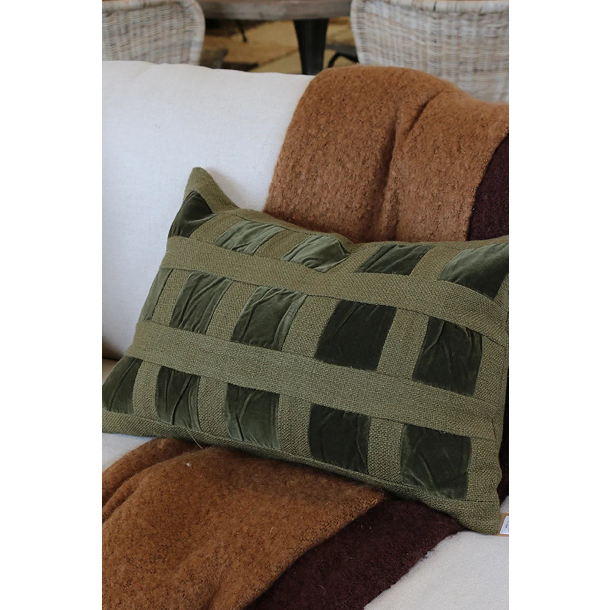 Emerald Velvet Check Cushion